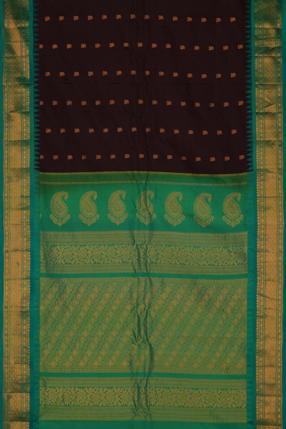 Image of Gadwal Silk Brown Saree