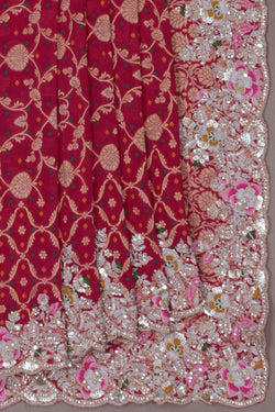 Image of A Beautiful Pink Georgette Embroidery Saree