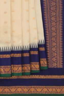 Image of Gadwal Silk Kattam Off-White Saree