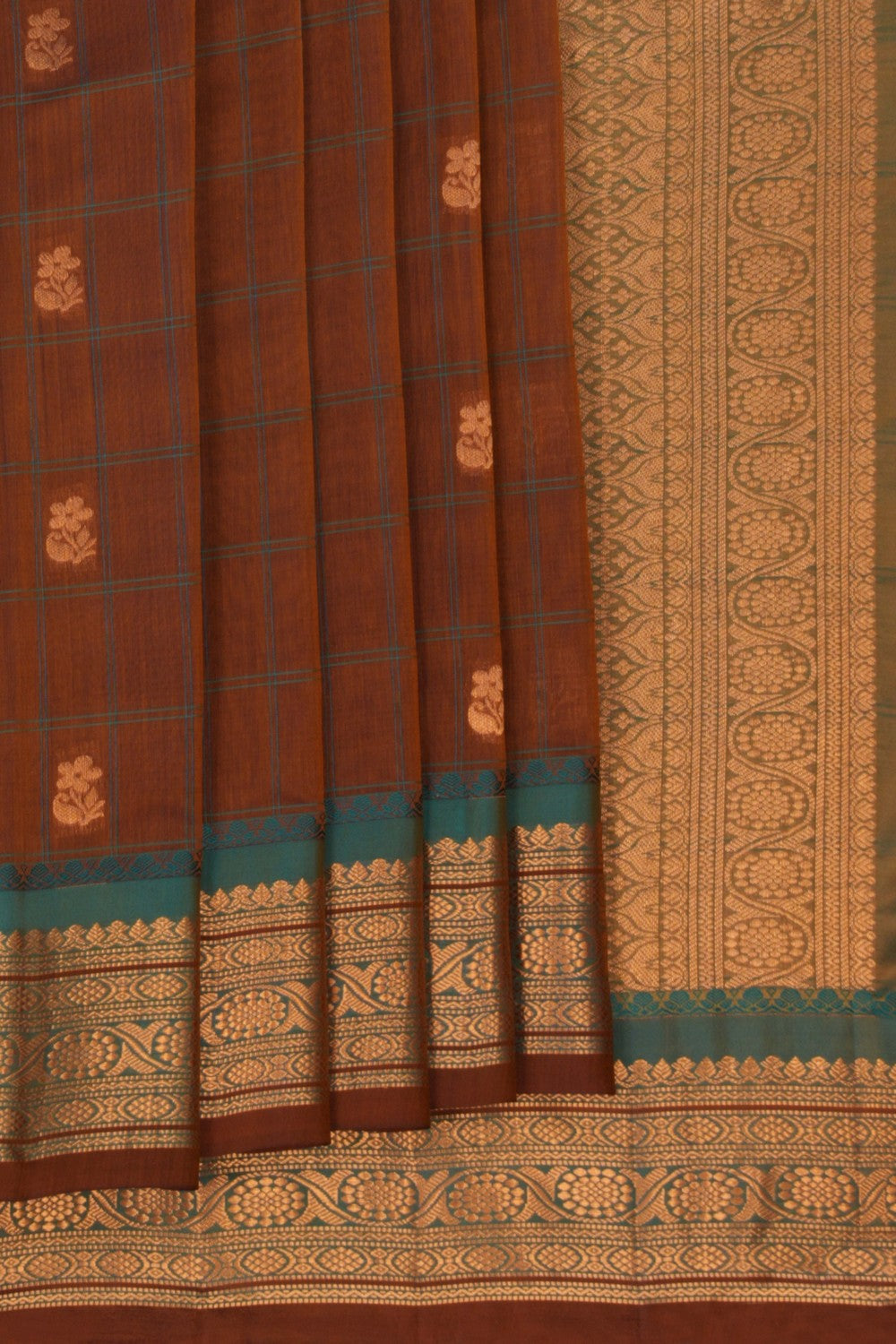 Image of Gadwal Kattam Brown Saree
