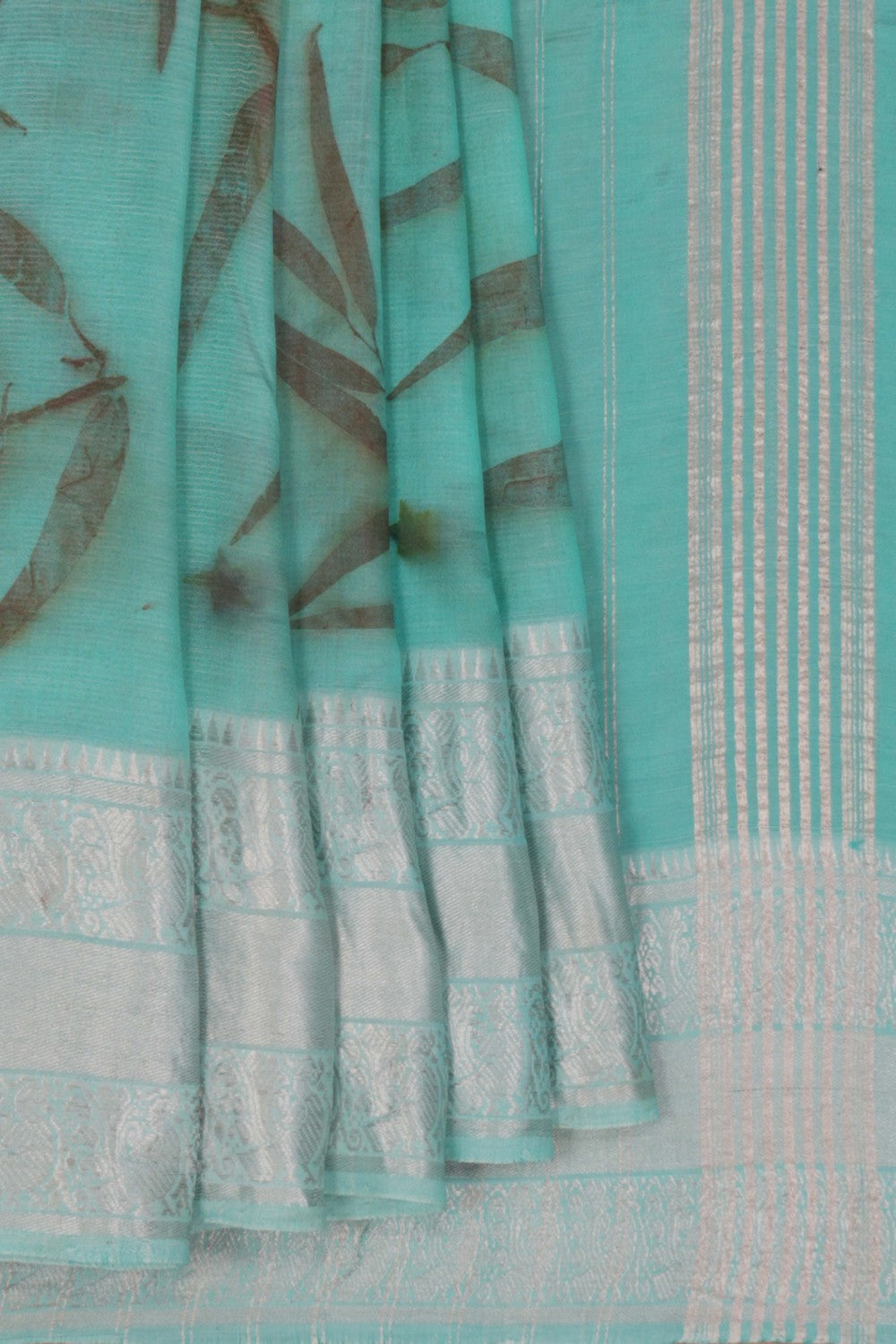 Image of Mangalgiri Silk Turquoise Green Saree