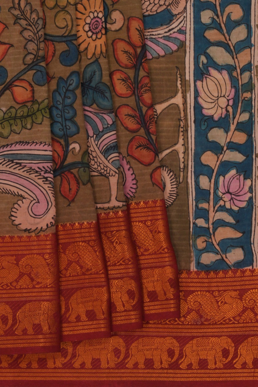 Image of Kalamkari Grey Saree