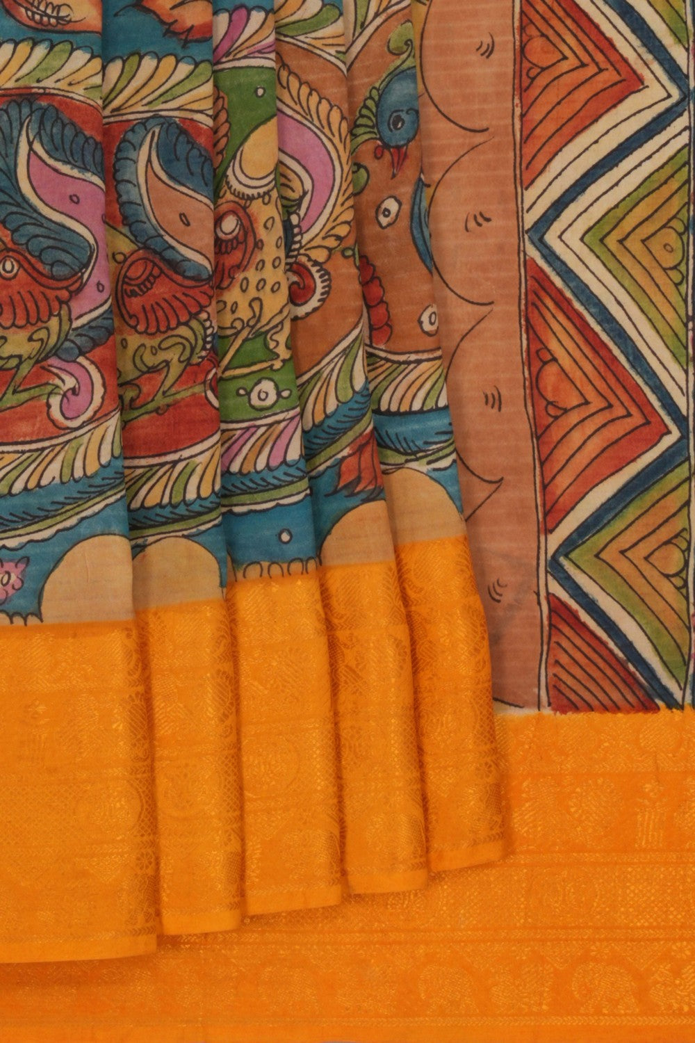Image of Kalamkari Blue Saree