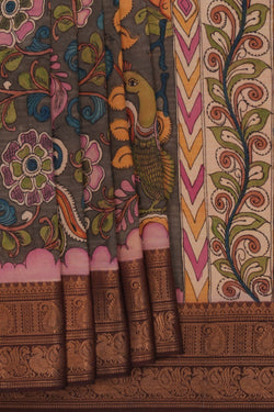 Image of Kalamkari Grey Saree