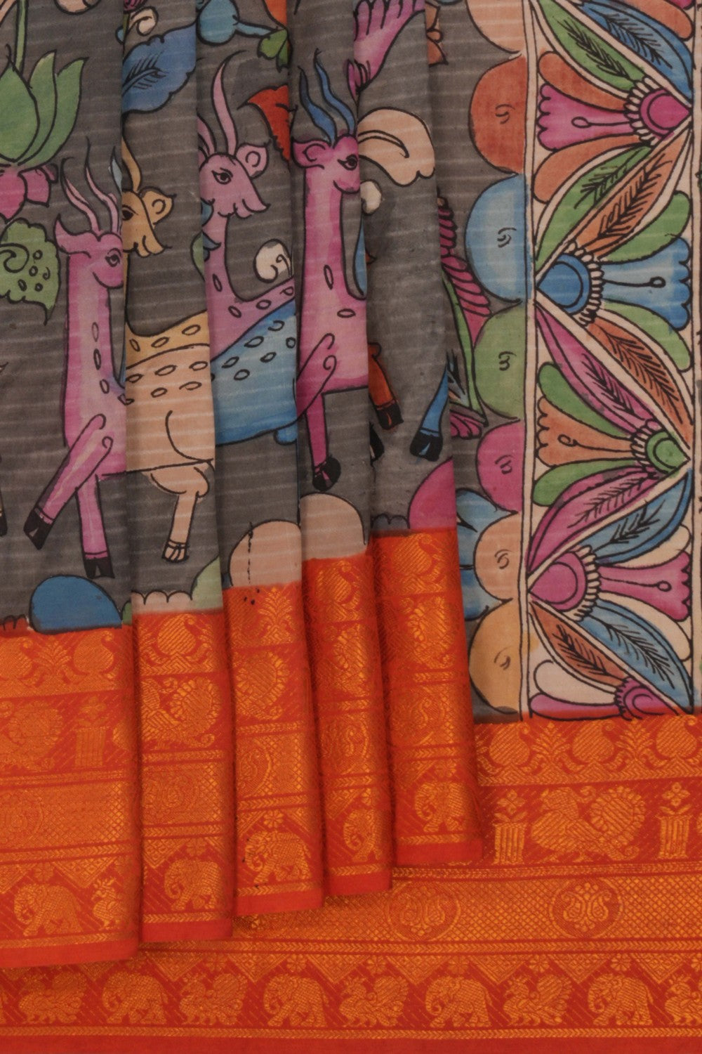 Image of Kalamkari Grey Saree