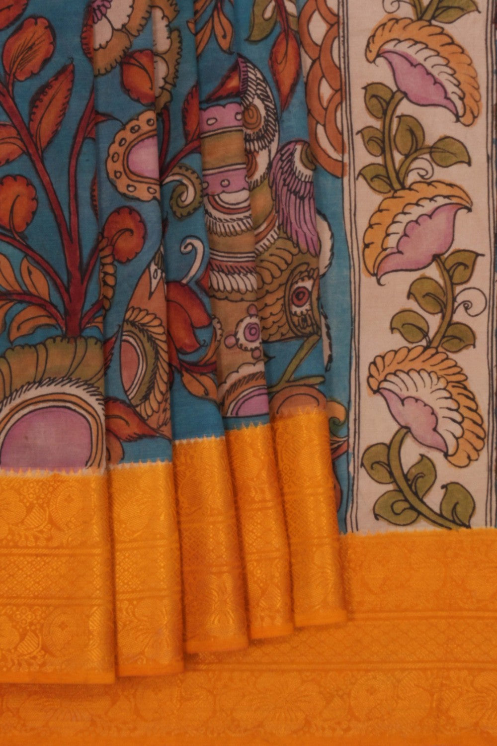 Image of Kalamkari Blue Saree