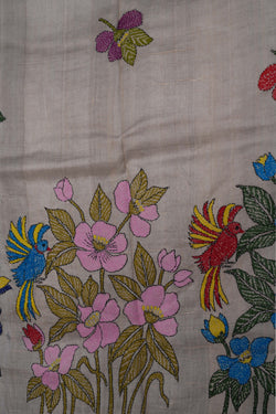 Image of Tussar Silk Kantha Embroidery Saree