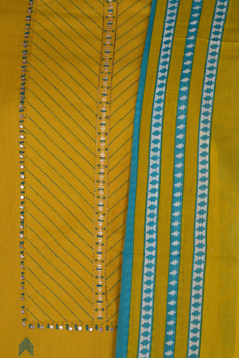 Image of Unstitched Suit Set Yellow Fabric (3 Pcs Set)