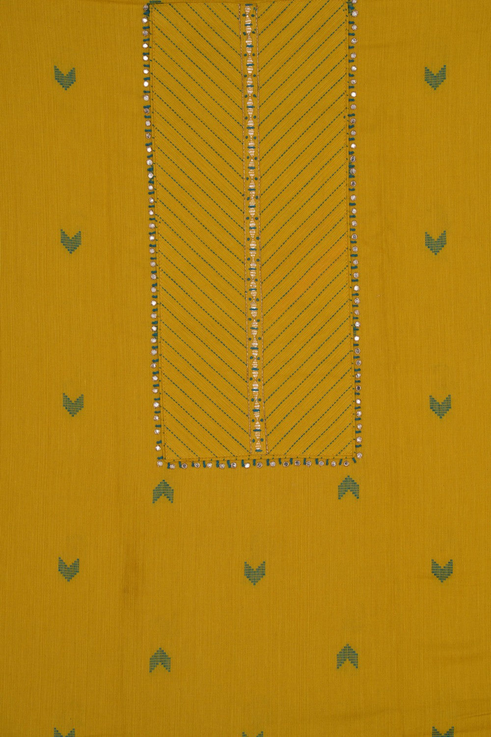 Image of Unstitched Suit Set Yellow Fabric (3 Pcs Set)