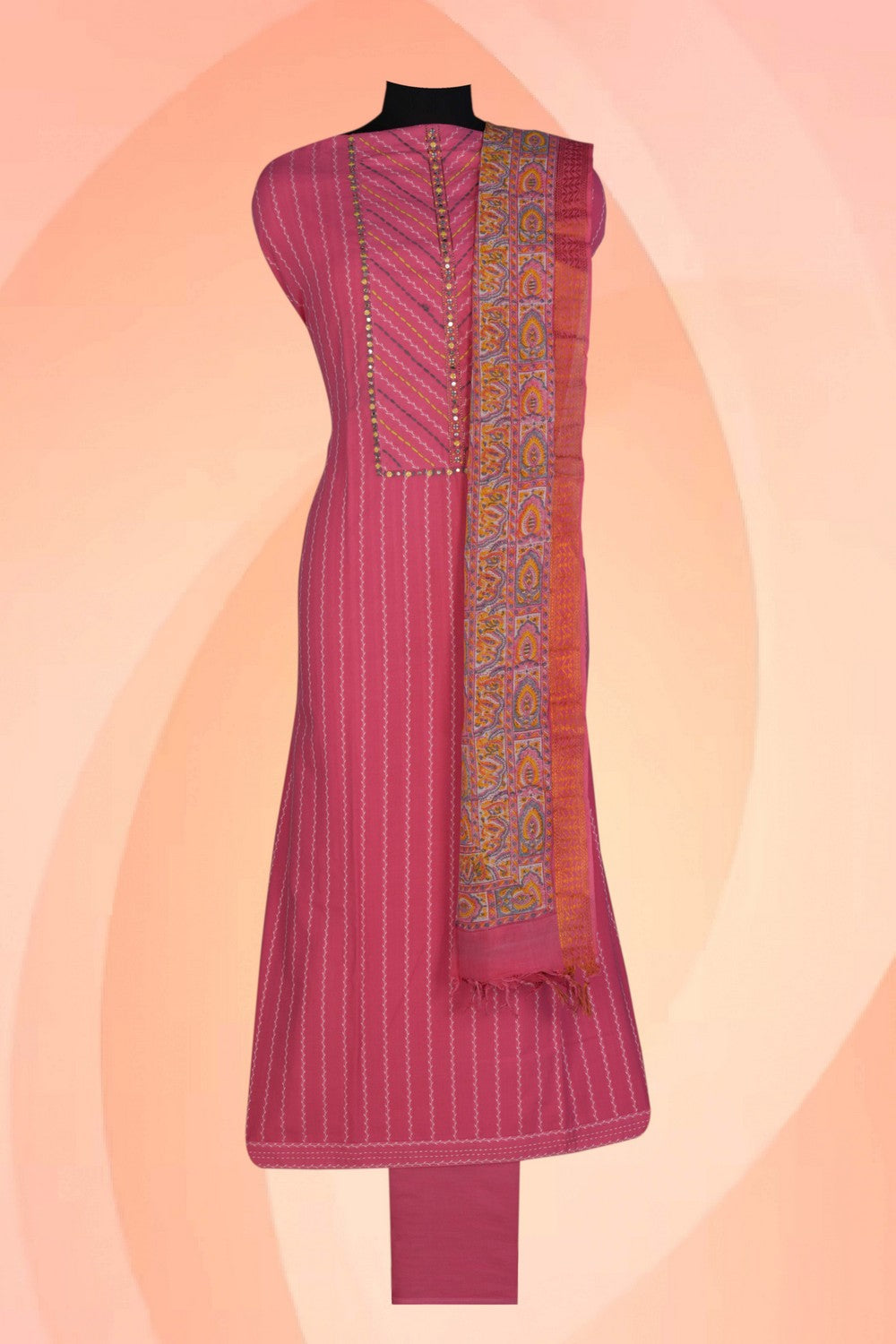 Image of Unstitched Suit Set Pink Fabric (3 Pcs Set)