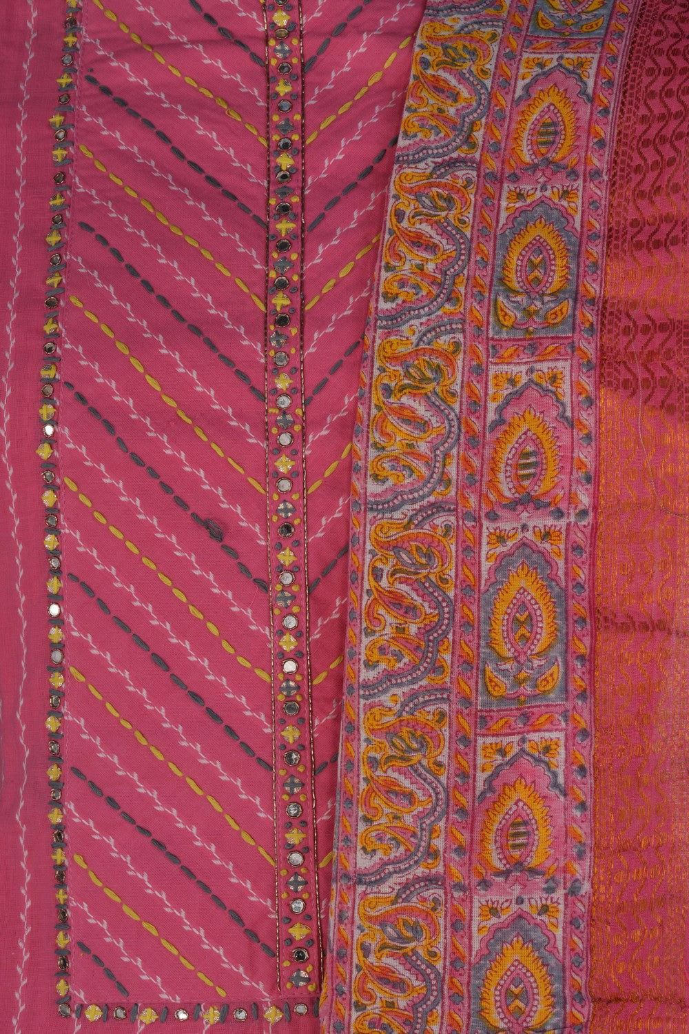 Image of Unstitched Suit Set Pink Fabric (3 Pcs Set)