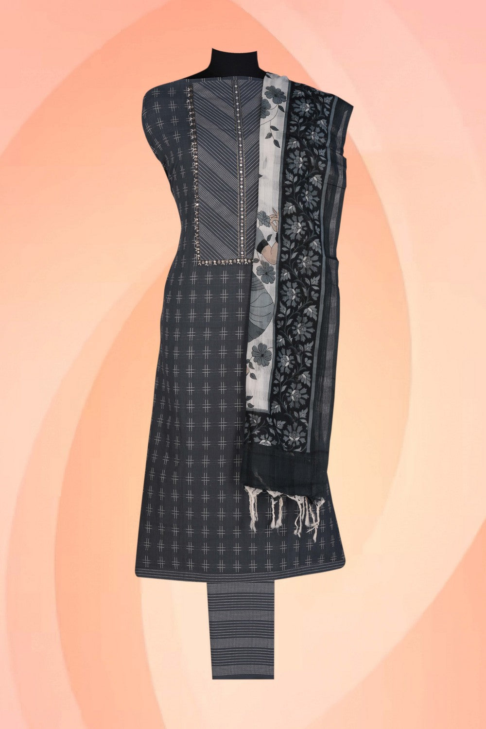 Image of Unstitched Suit Set Grey Fabric (3 Pcs Set)