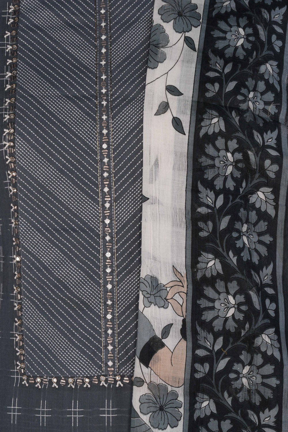 Unstitched Suit Set Grey Fabric (3 Pcs Set)
