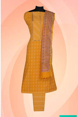 Image of Unstitched Suit Set Yellow Fabric (3 Pcs Set)
