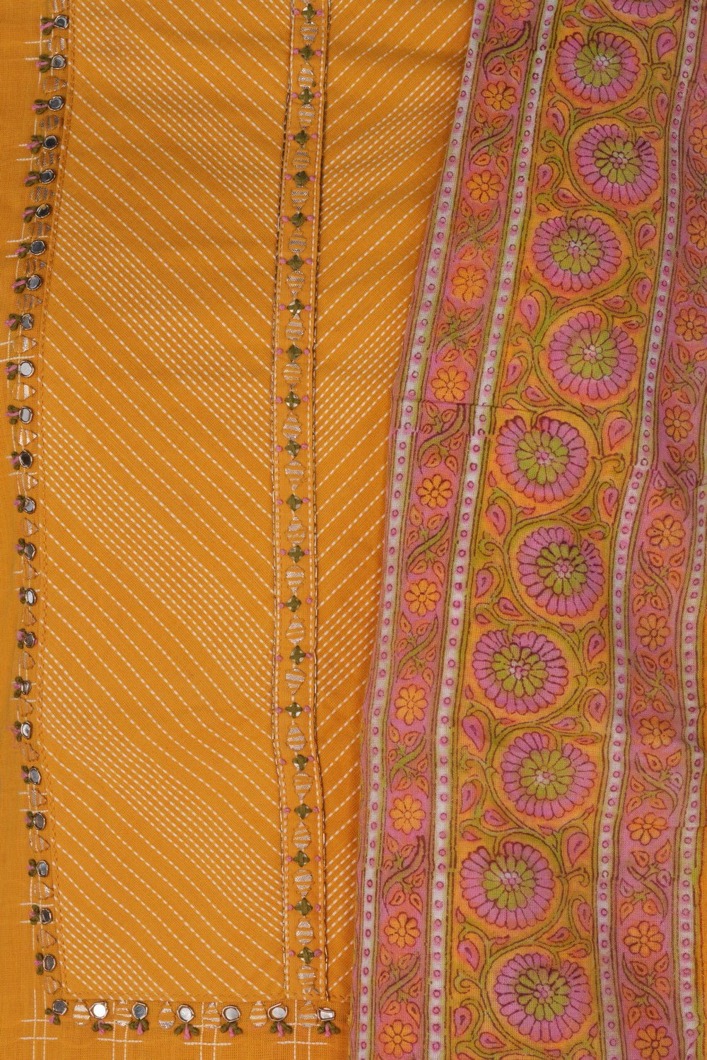 Image of Unstitched Suit Set Yellow Fabric (3 Pcs Set)
