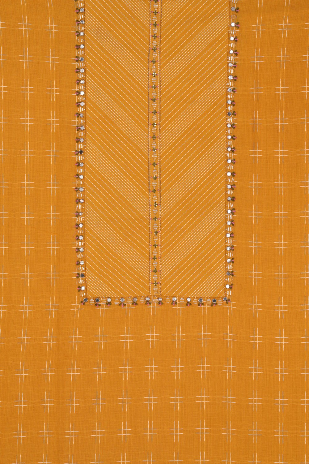 Image of Unstitched Suit Set Yellow Fabric (3 Pcs Set)