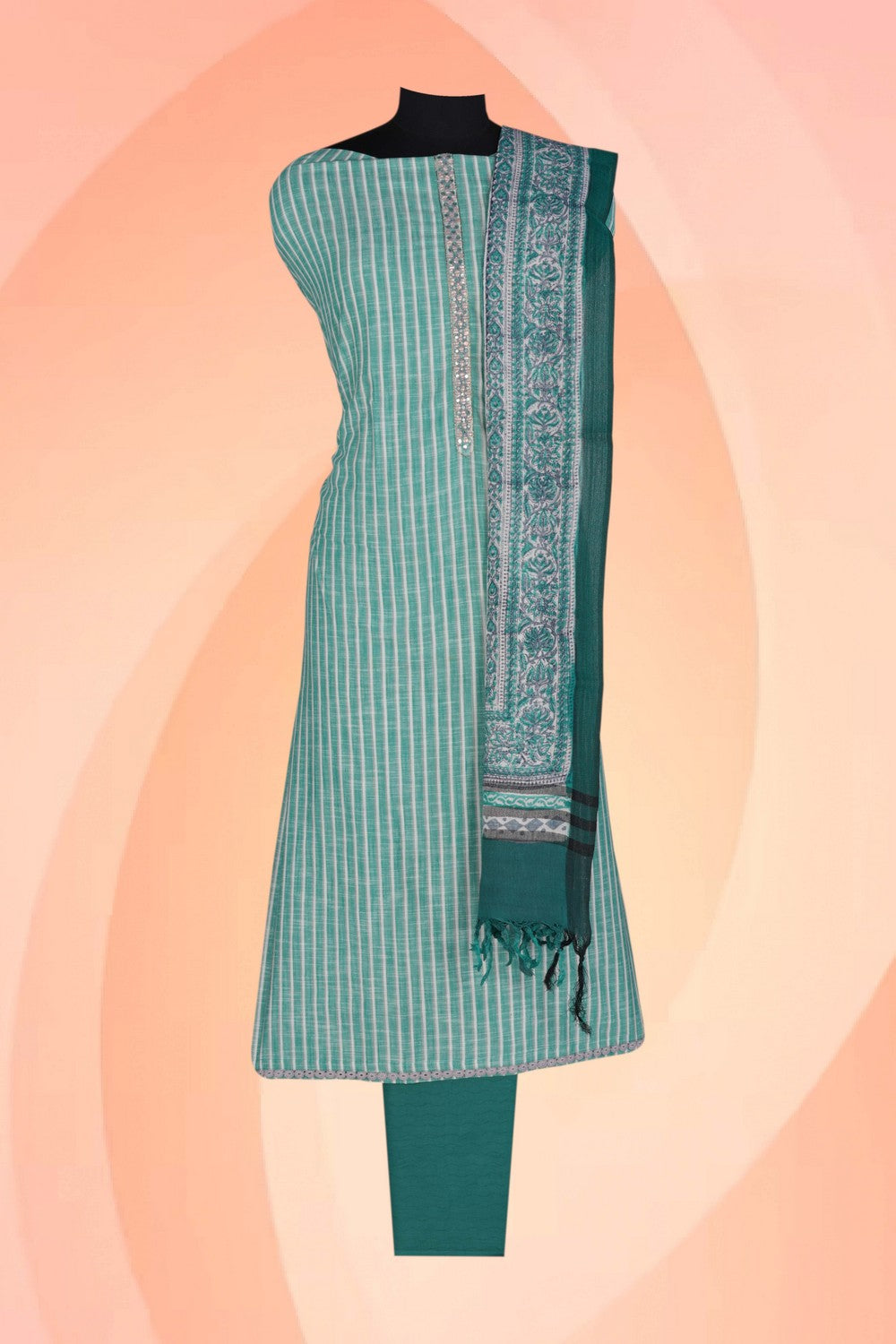 Image of Unstitched Suit Set Green Fabric (3 Pcs Set)