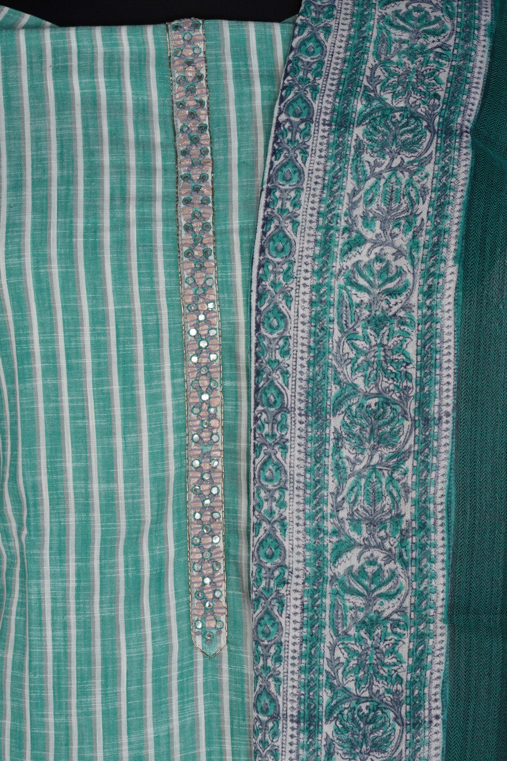 Image of Unstitched Suit Set Green Fabric (3 Pcs Set)