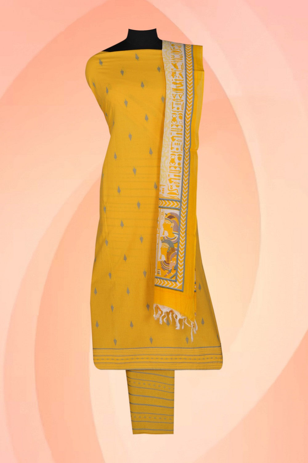 Image of Unstitched Suit Set Yellow Fabric (3 Pcs Set)