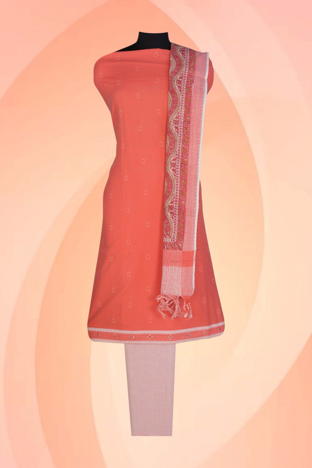 Image of Unstitched Suit Set Pink Fabric (3 Pcs Set)