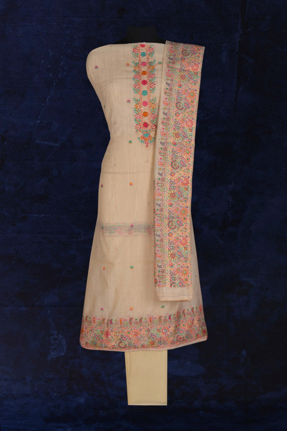 Image of Unstitched Suit Set Off-White Fabric (3 Pcs Set)