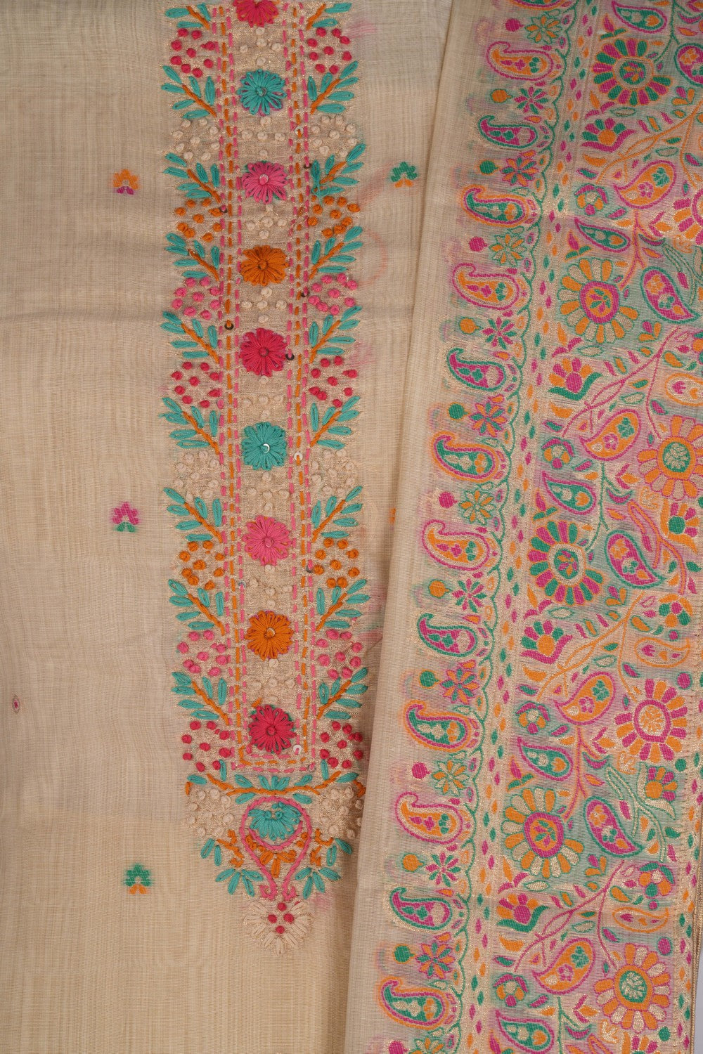 Image of Unstitched Suit Set Off-White Fabric (3 Pcs Set)