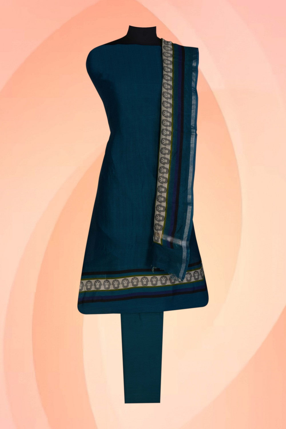 Image of Unstitched Suit Set Peacock Blue Fabric (3 Pcs Set)