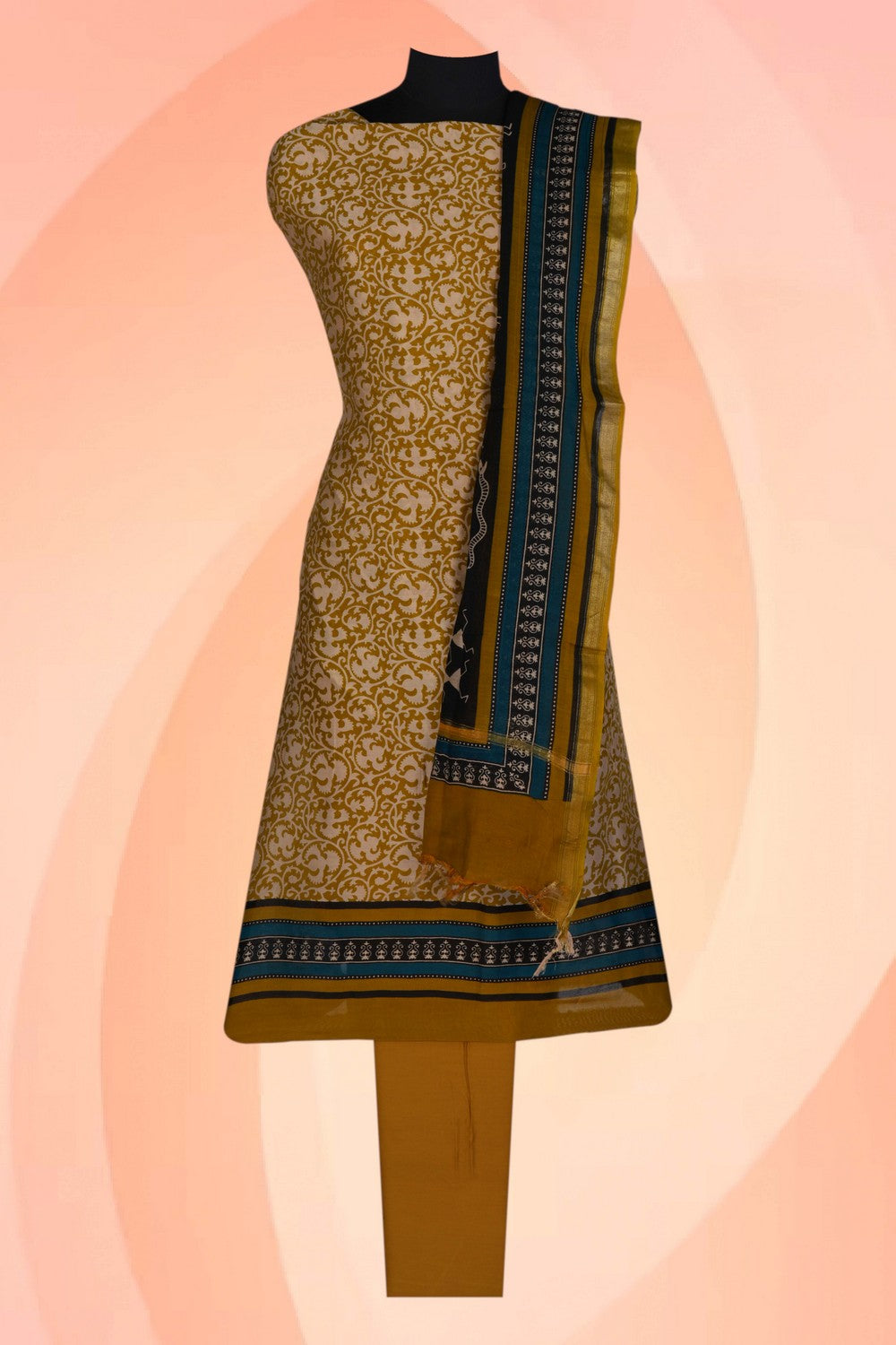 Image of Unstitched Suit Set Green Fabric (3 Pcs Set)