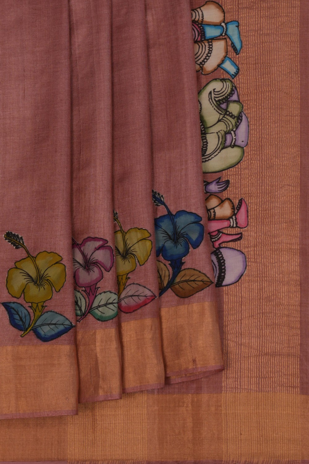 Image of Tussar Silk Appliqué Embroidery Saree