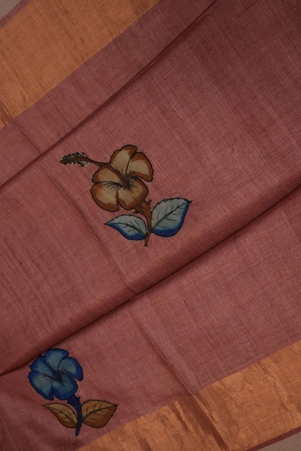 Image of Tussar Silk Appliqué Embroidery Saree