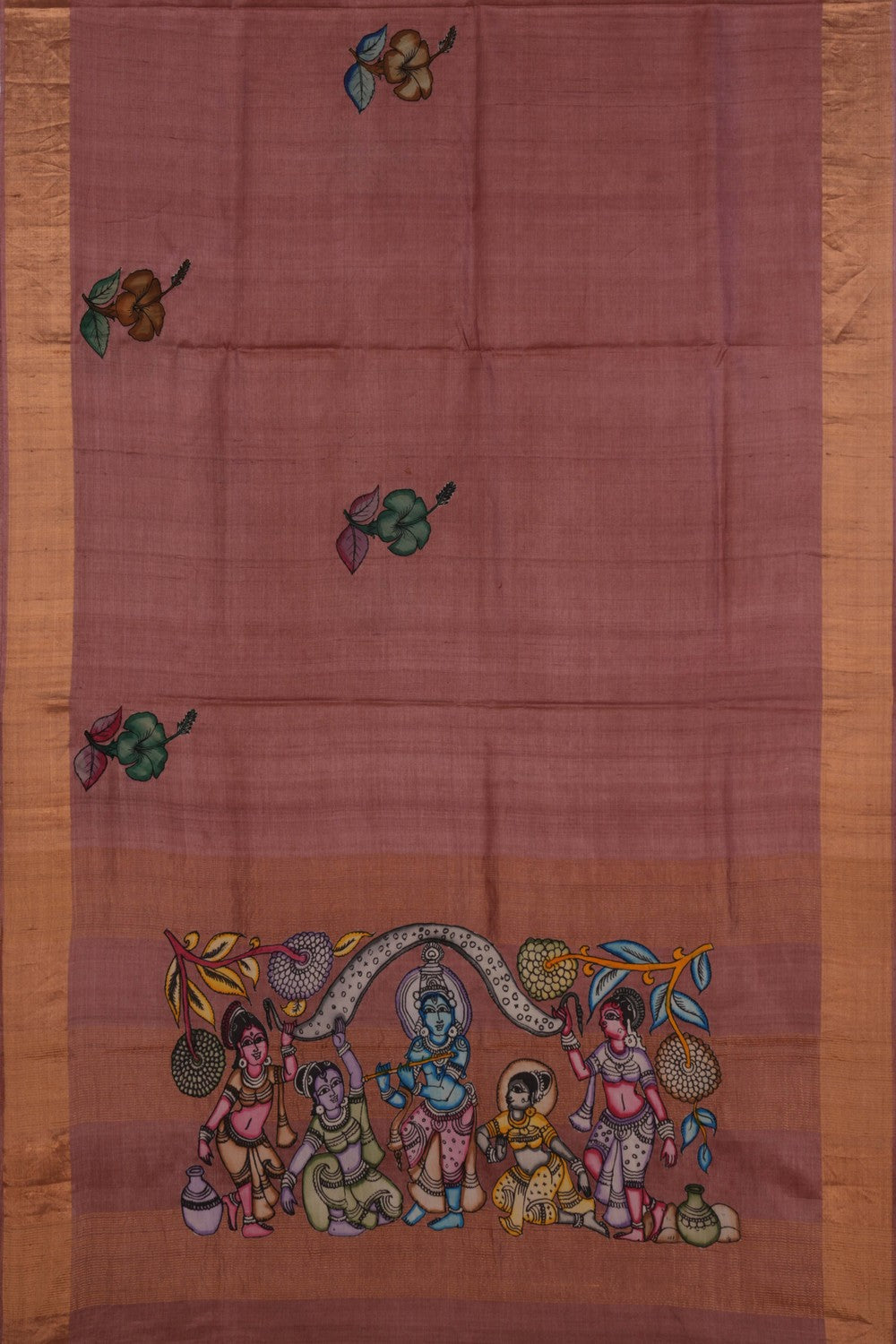 Image of Tussar Silk Appliqué Embroidery Saree