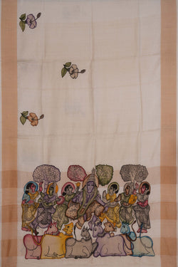 Image of Tussar Silk Appliqué Embroidery Saree