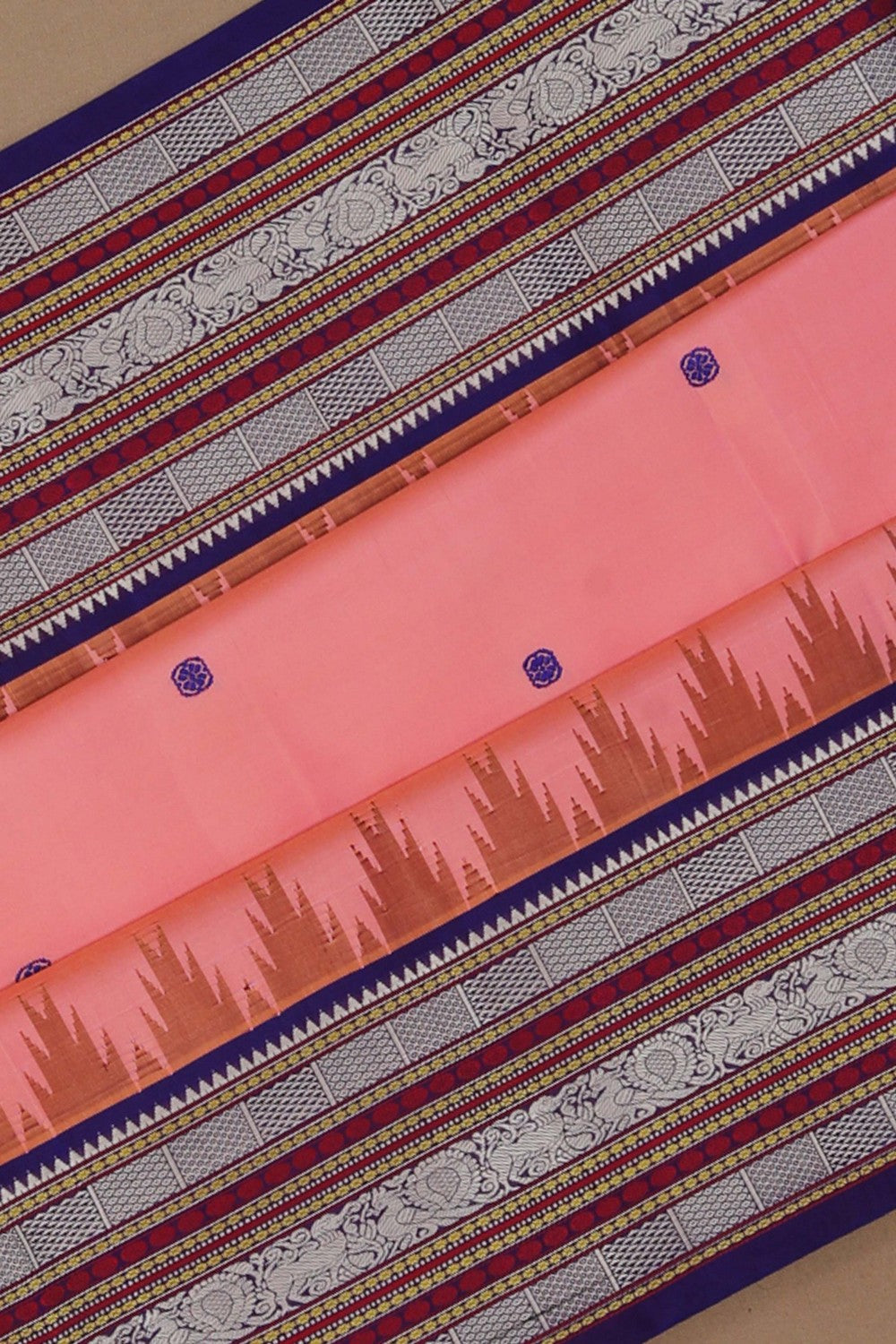 Pink South Silk Saree with Rudraksha