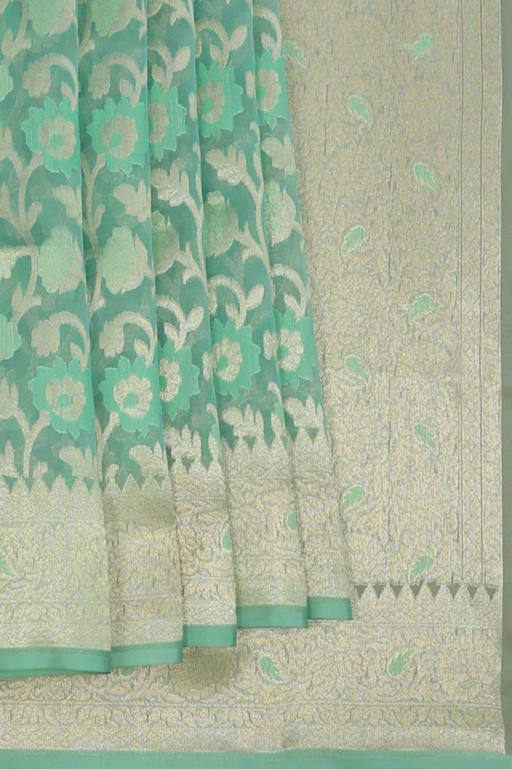 Kora Silk Brocade Aqua Blue Saree