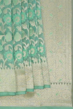 Image of Kora Silk Brocade Aqua Blue Saree