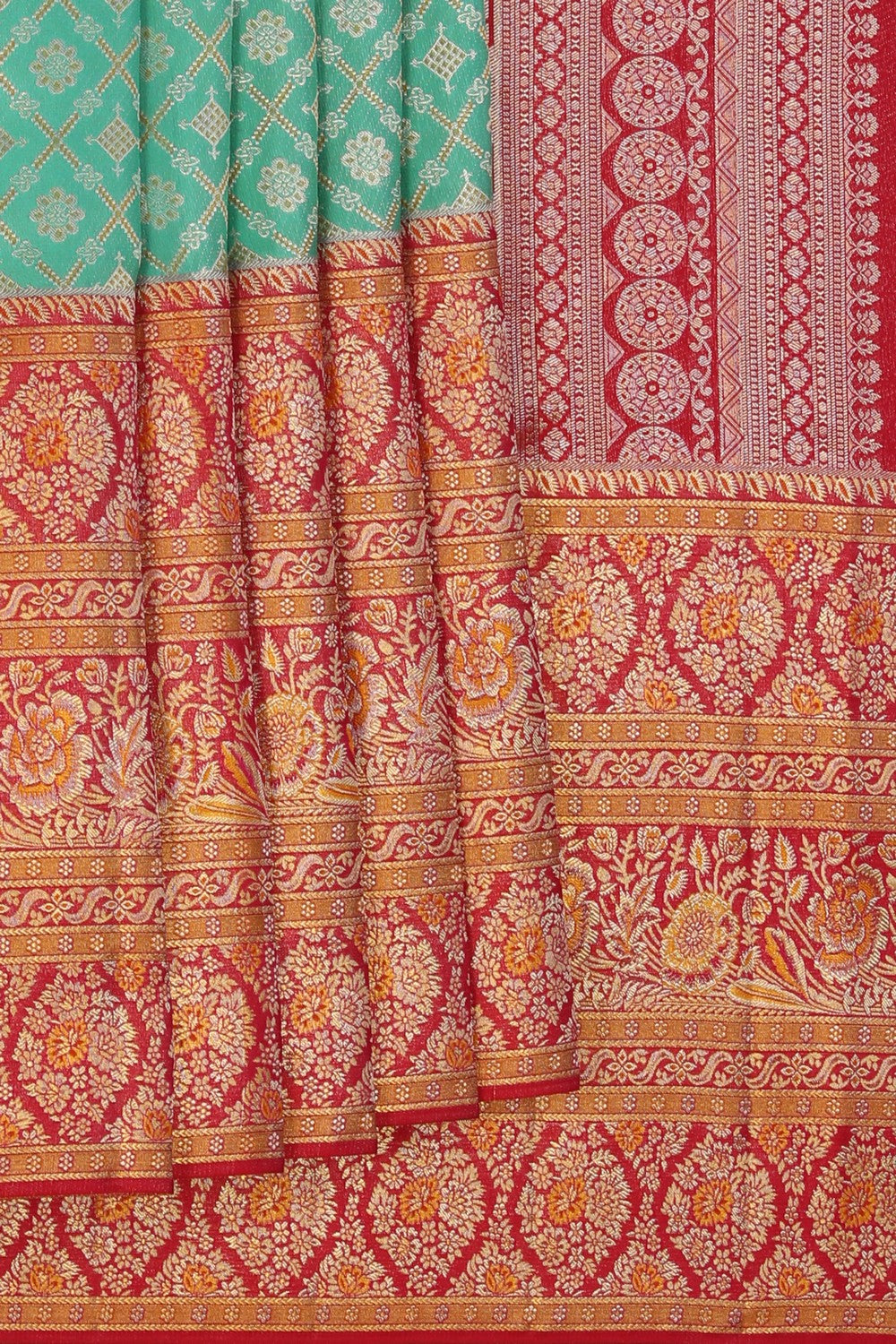 Image of Turquoise Green Brocade Kanchipattu Saree