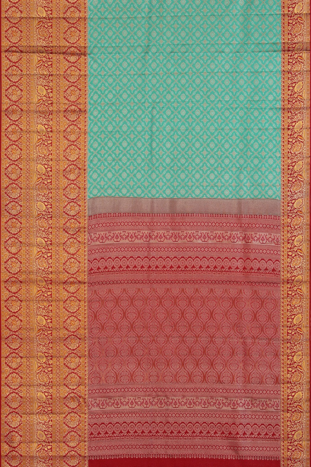 Image of Turquoise Green Brocade Kanchipattu Saree