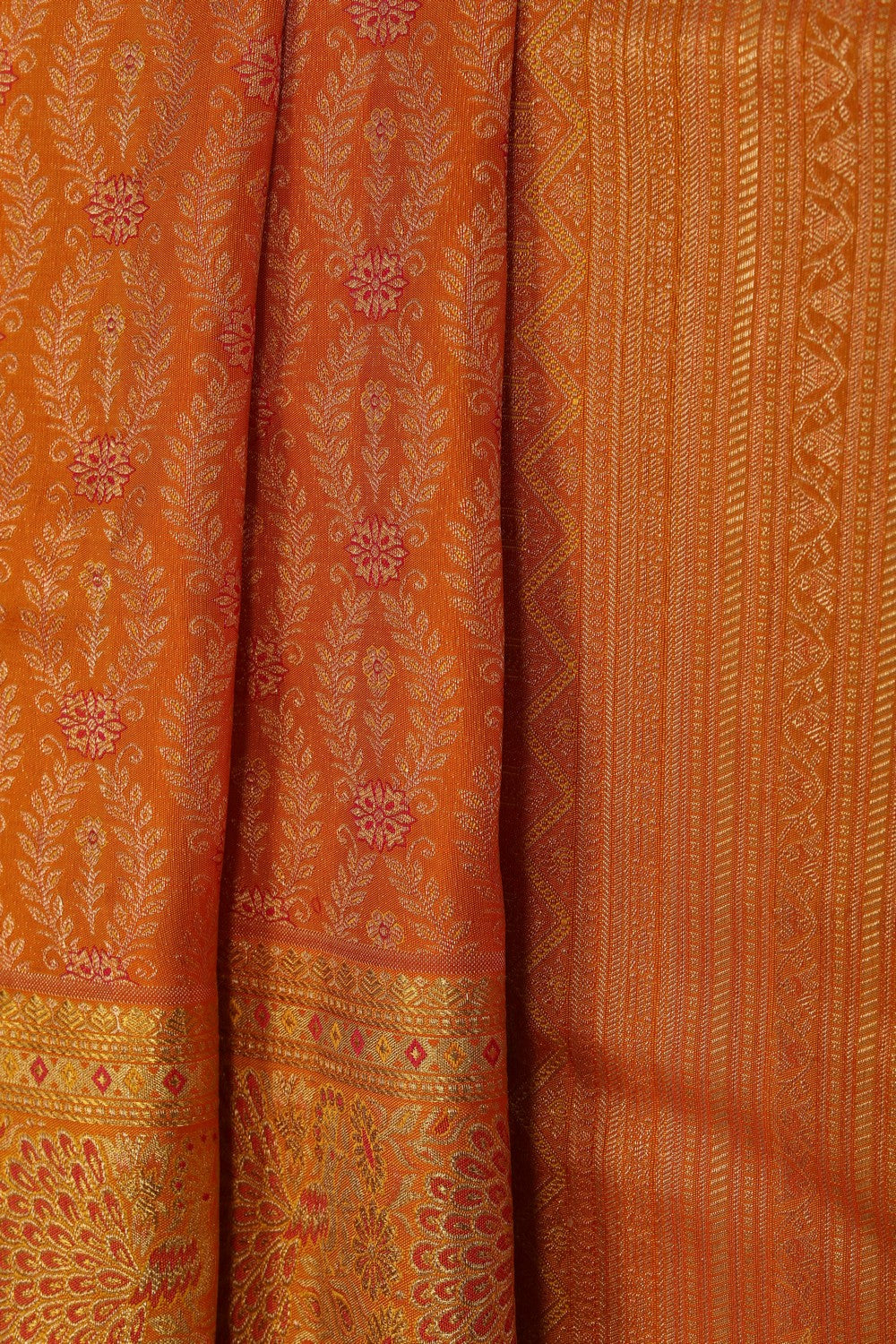Image of Radiant Orange Brocade Kanchipattu Saree
