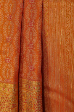 Image of Radiant Orange Brocade Kanchipattu Saree