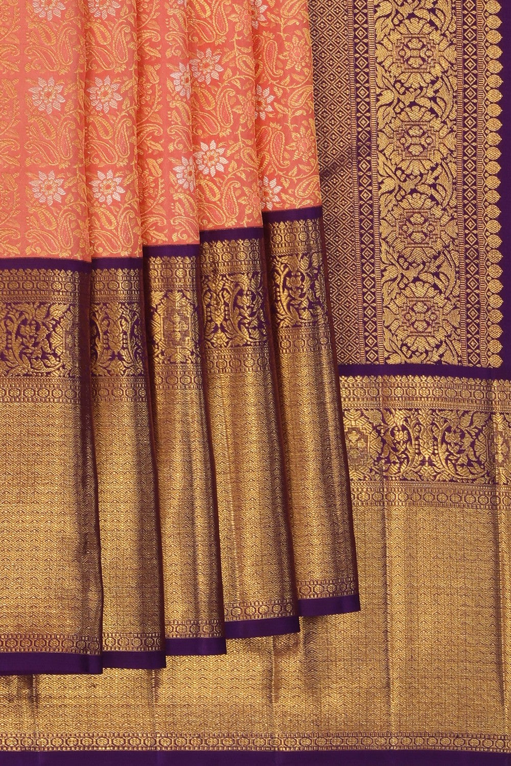 Image of Peach Brocade Kanchipattu Saree