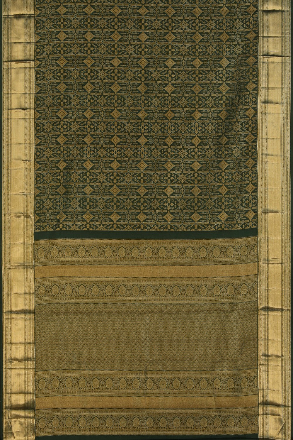 Image of Moss Green Geometric Brocade Kanchipattu Saree