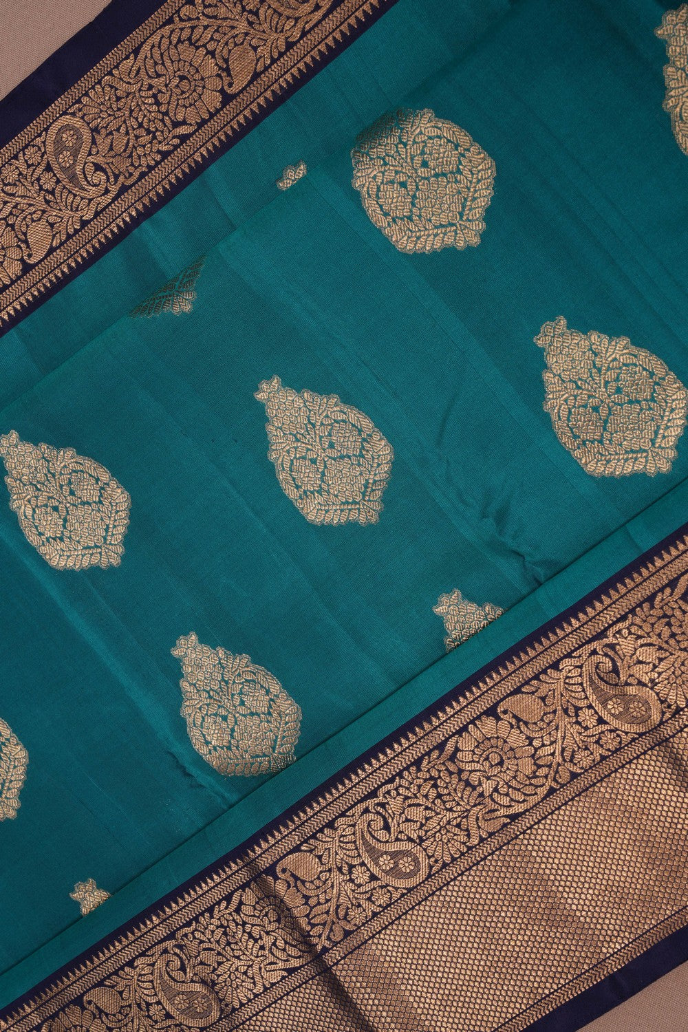 Image of Teal Green South Silk Saree