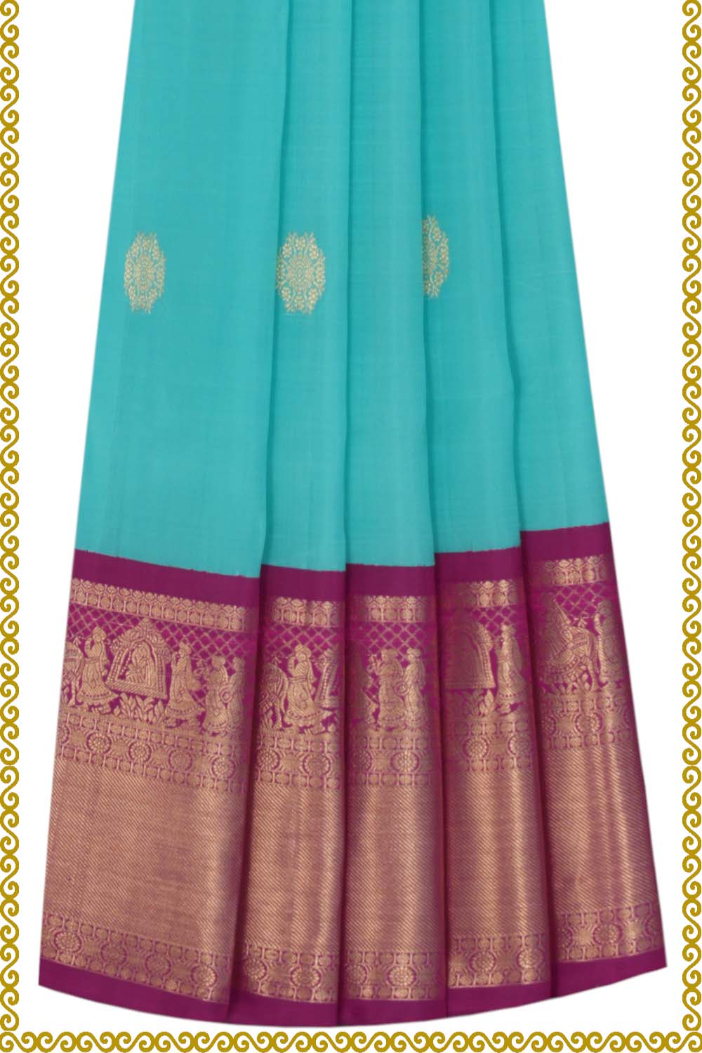 Kanchipattu Turquoise Blue Pavada Unstitched Set