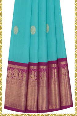 Image of Kanchipattu Turquoise Blue Pavada Unstitched Set