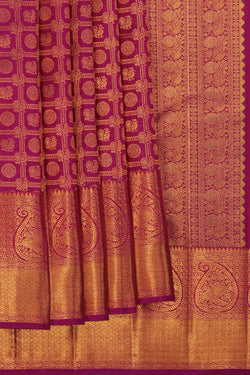 Image of Kattam Pattern Kanchipattu Purple Saree