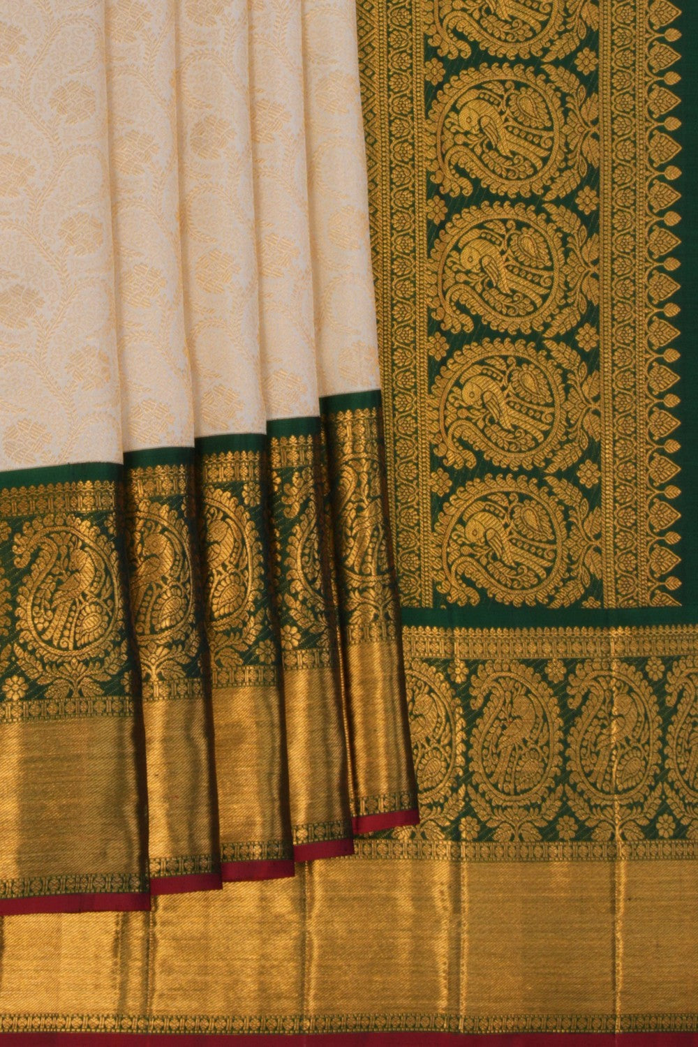 Image of Off-White Brocade Kanchipattu Saree