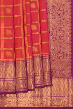 Image of Kattam Pattern Kanchipattu Red Saree