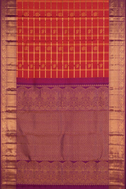 Image of Kattam Pattern Kanchipattu Red Saree
