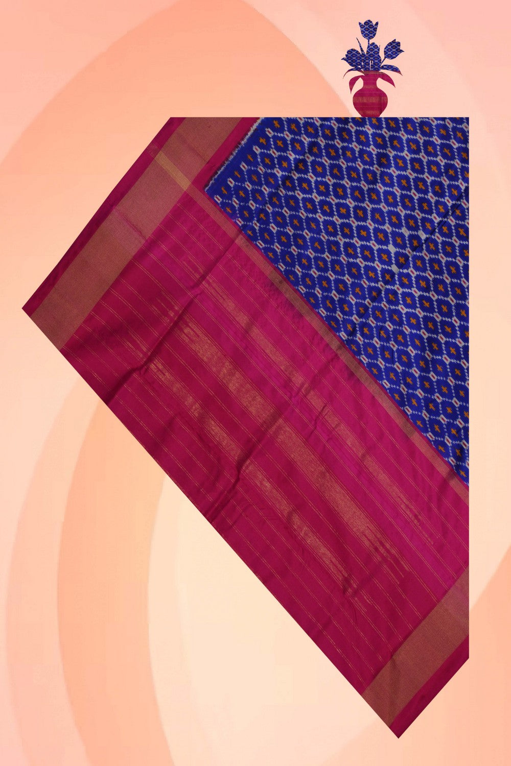 Image of Pochampally Ikat Silk Indigo Blue Dupatta