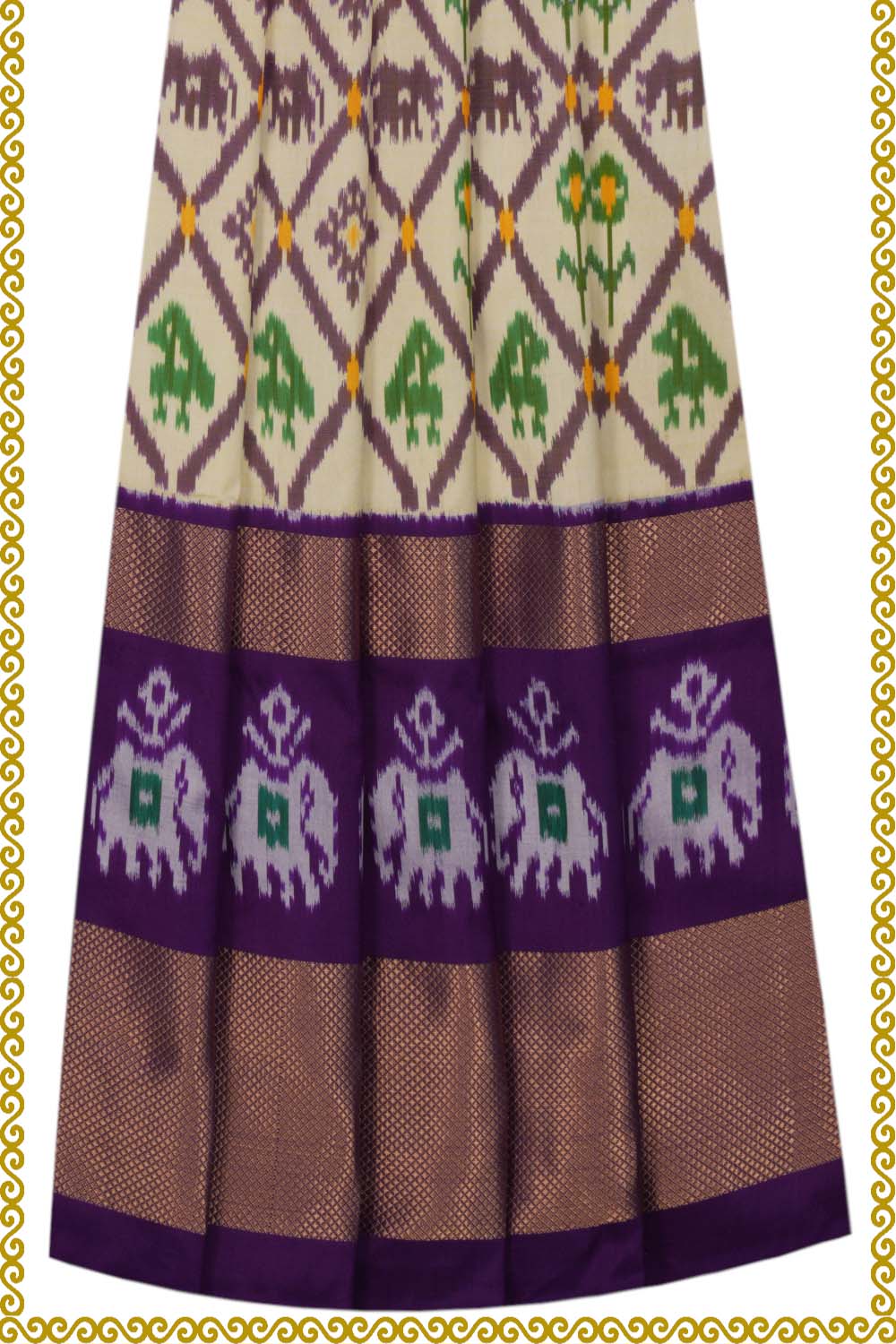 Image of Pochampally Silk Pavada Unstitched Set